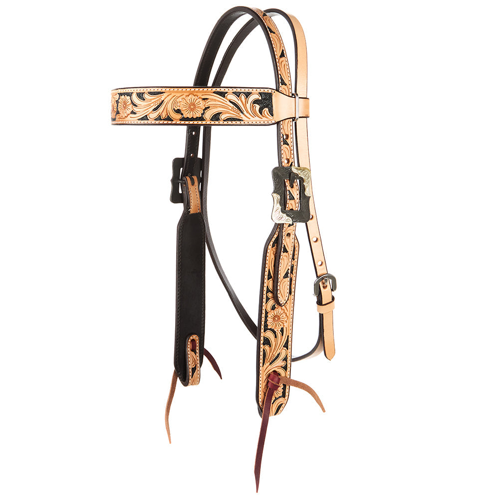 WD-SBH8 Natural Floral Tooling Browband Headstall