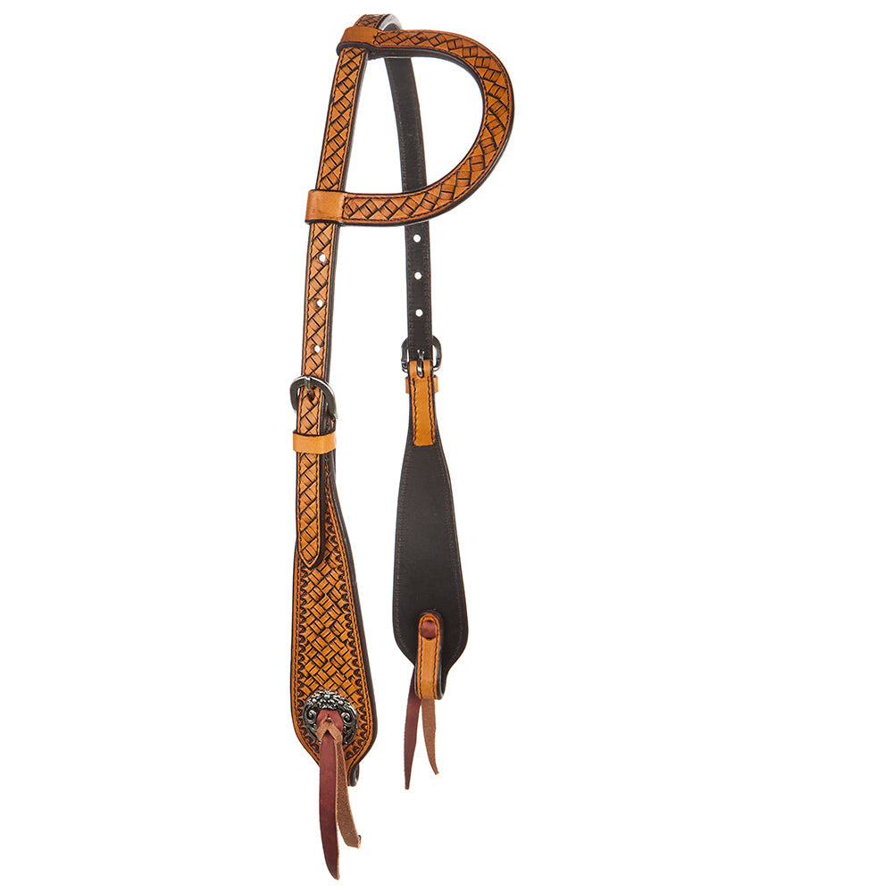 WD-SEH2 Natural Brick Tooled Concho Single Ear Headstall