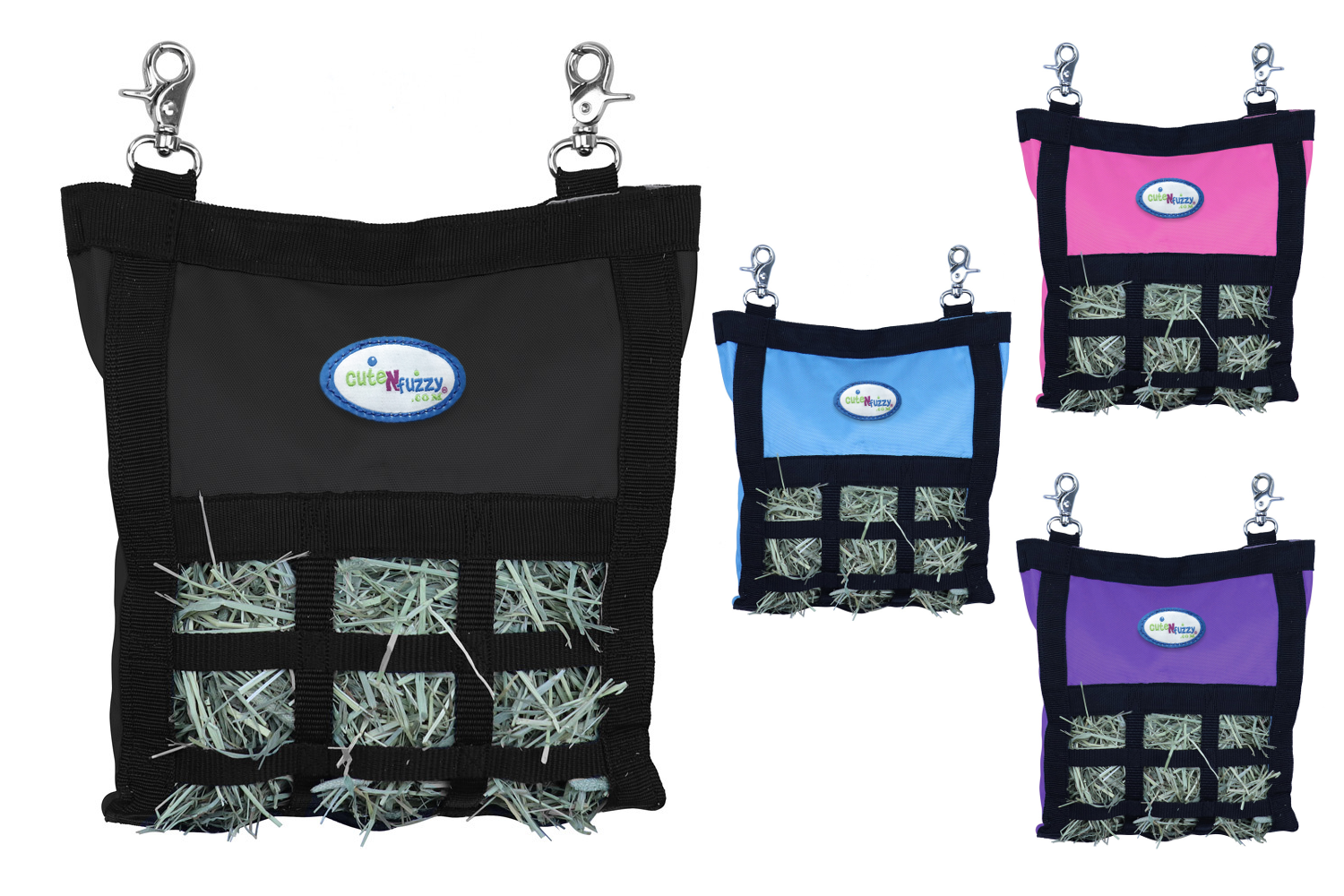 CuteNFuzzy Rabbit & Guinea Pig Hay Bag Feeder with Super Tough Bottom® Design | 15 Feeding Openings | Small 10" x 11" x 3" Hanging Hay Feeder | Less Waste, Cleaner Cage | Made in USA Design
