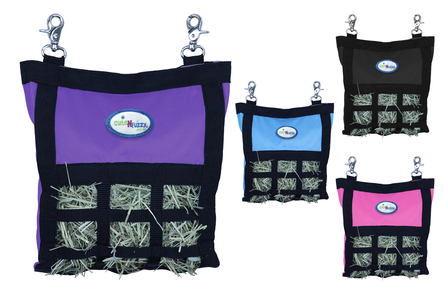 CuteNFuzzy Rabbit & Guinea Pig Hay Bag Feeder with Super Tough Bottom® Design | 15 Feeding Openings | Small 10" x 11" x 3" Hanging Hay Feeder | Less Waste, Cleaner Cage | Made in USA Design