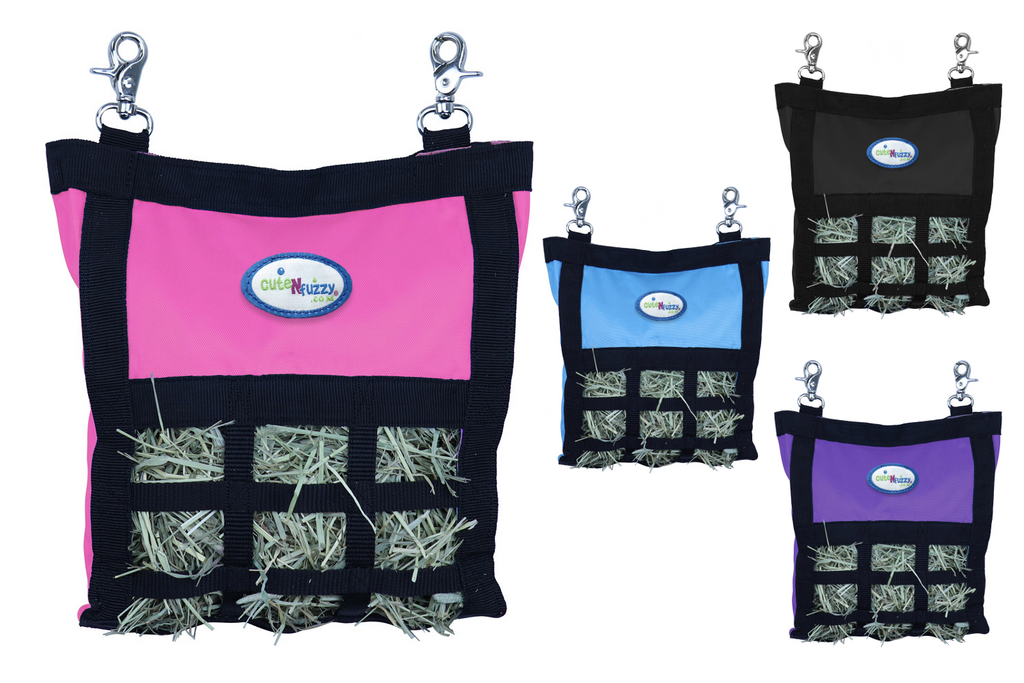 CuteNFuzzy Rabbit & Guinea Pig Hay Bag Feeder with Super Tough Bottom® Design | 15 Feeding Openings | Small 10" x 11" x 3" Hanging Hay Feeder | Less Waste, Cleaner Cage | Made in USA Design