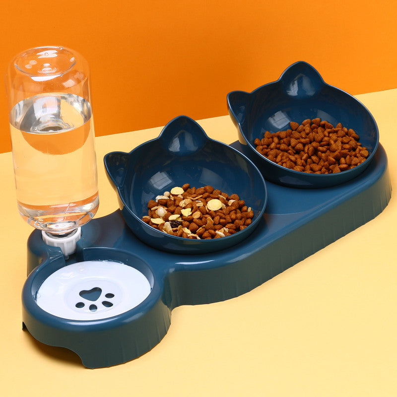 3-in-1 Pet Feeding Station with Auto Water Bowl — 4 Colors