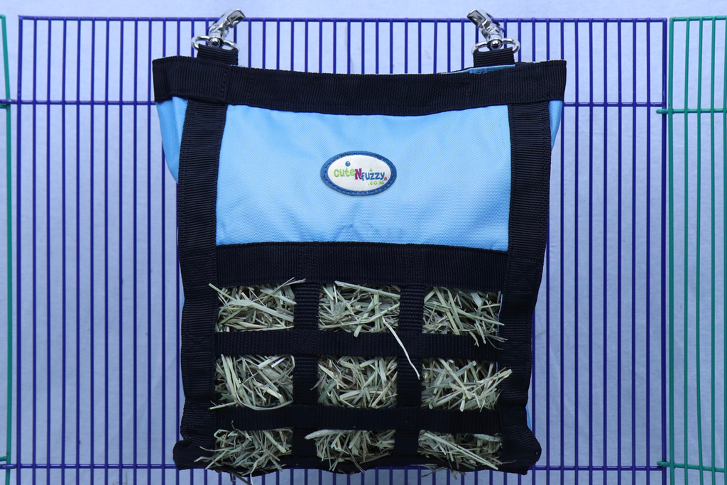 CuteNFuzzy Rabbit & Guinea Pig Hay Bag Feeder with Super Tough Bottom® Design | 15 Feeding Openings | Small 10" x 11" x 3" Hanging Hay Feeder | Less Waste, Cleaner Cage | Made in USA Design