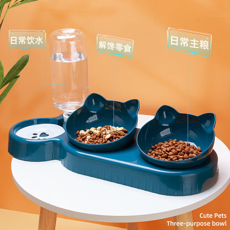 3-in-1 Pet Feeding Station with Auto Water Bowl — 4 Colors