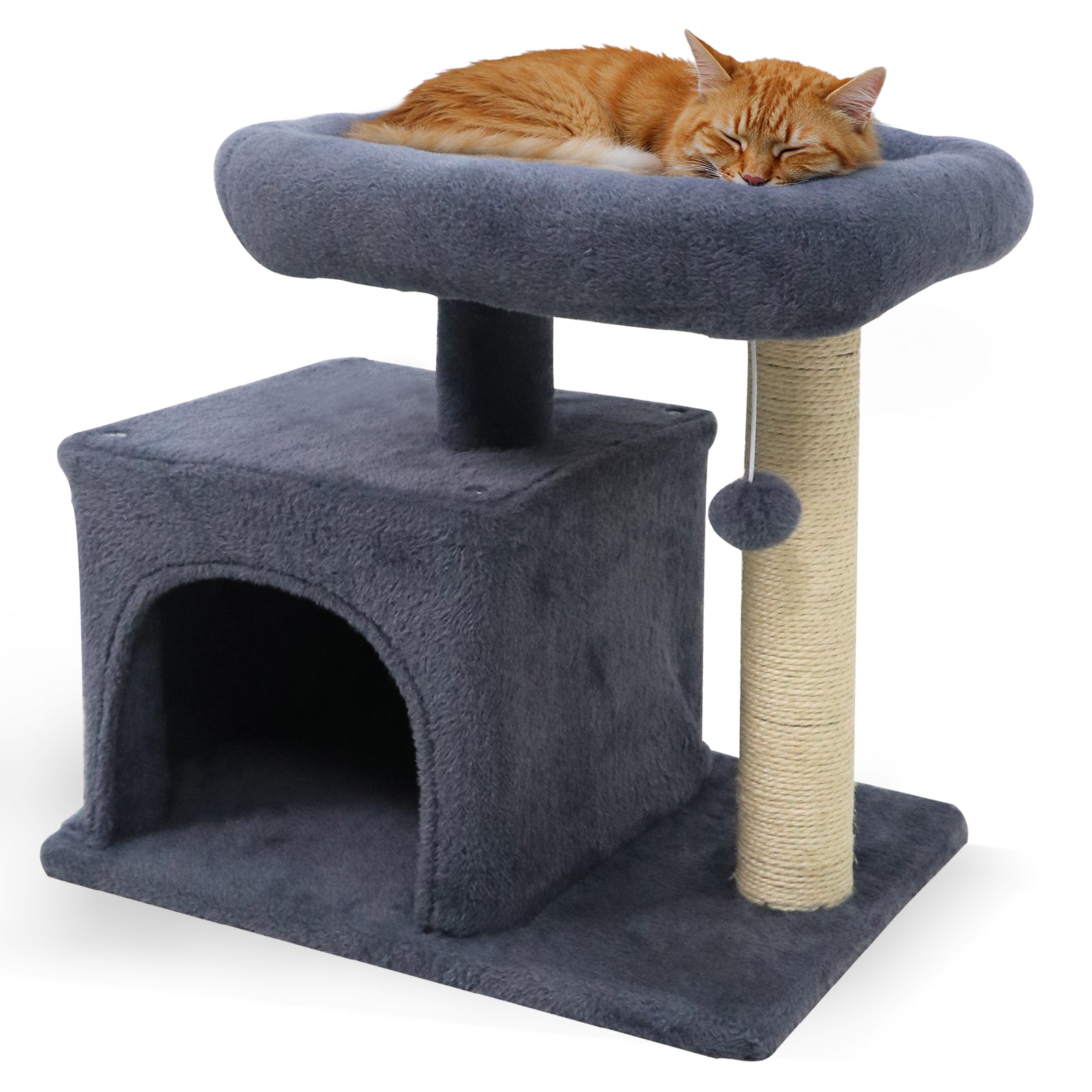 Small Cat Tree with Large Padded Plush Perch for Indoor Cats