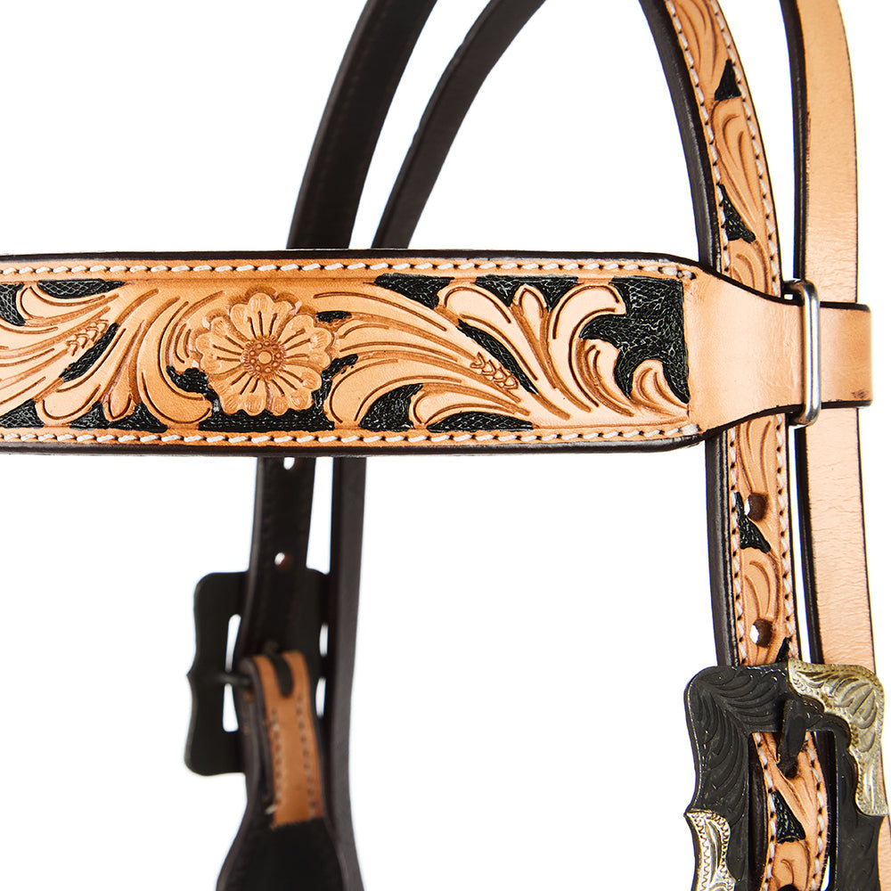 WD-SBH8 Natural Floral Tooling Browband Headstall