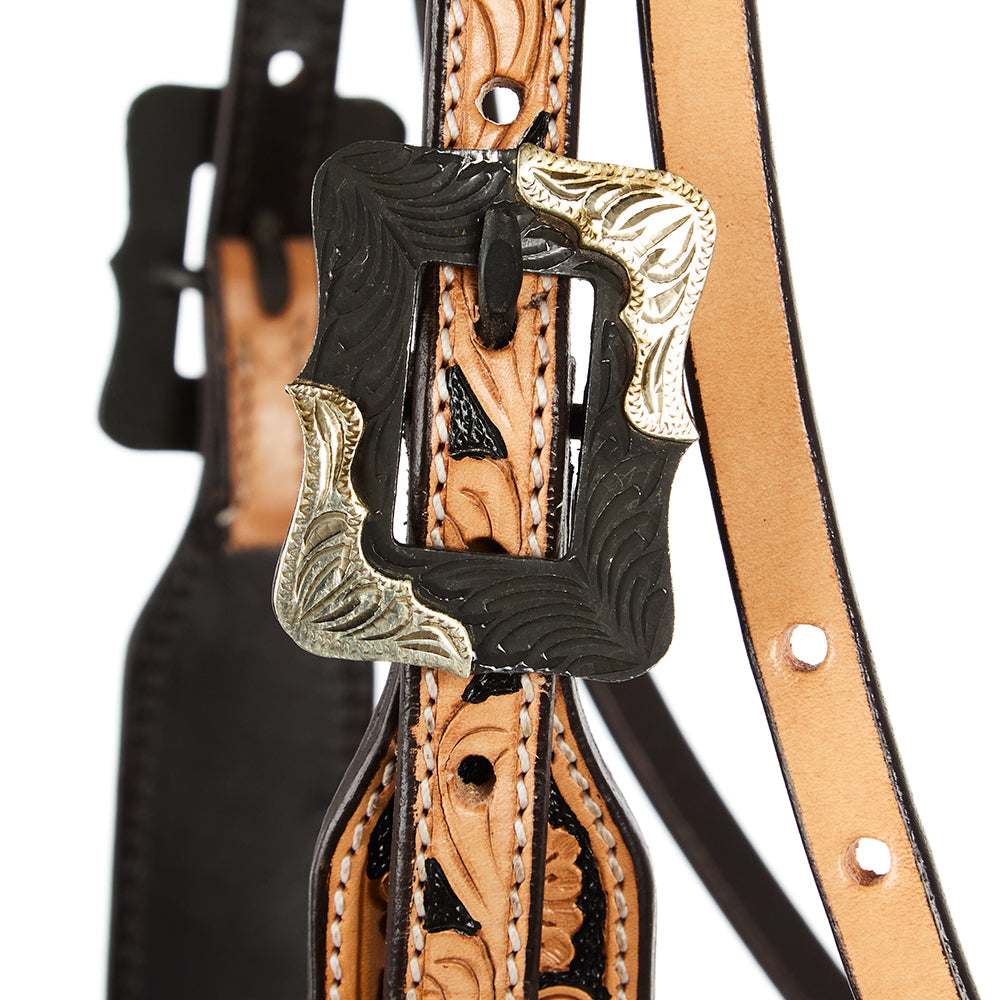 WD-SBH8 Natural Floral Tooling Browband Headstall
