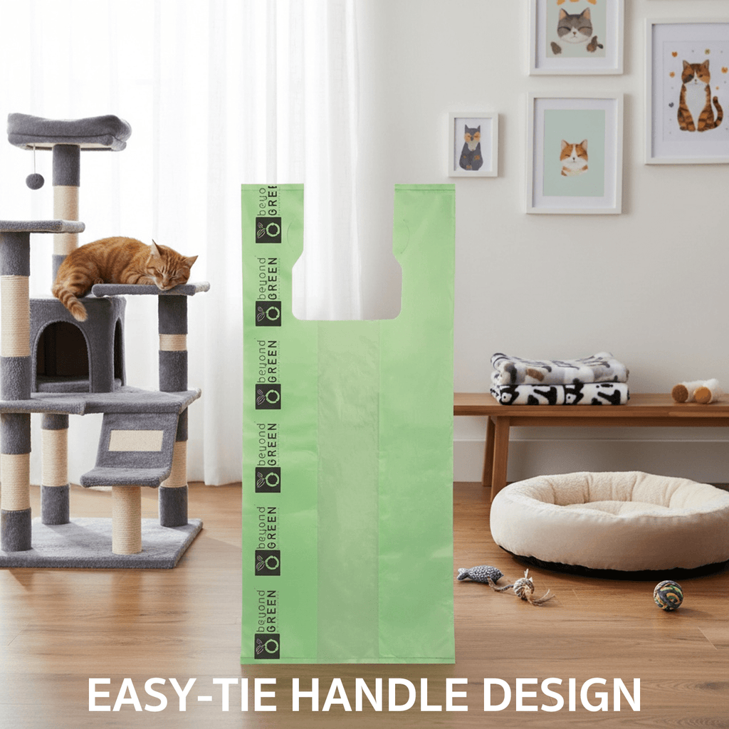 Large Cat Litter Bags – 10" x 20" with 7" Gusset & Handles | Heavy-Duty | Made in USA | beyondGREEN